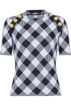 Balmain T-shirt med gingham-mønster