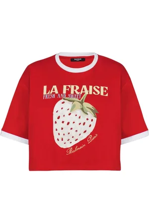Balmain Cropped T-shirt med jordbærtryk