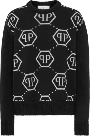 Philipp Plein Intarsiastrikket trøje med logo