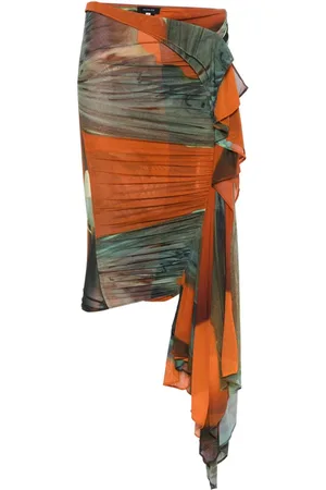 MUGLER Ruchet nederdel med Archive-tryk