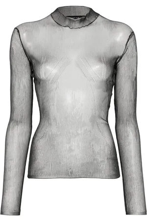MUGLER Gennemsigtig bluse med høj hals