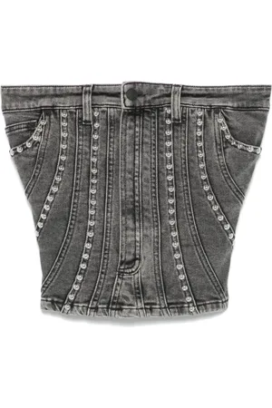 MUGLER Spiral bustier i denim med nitter