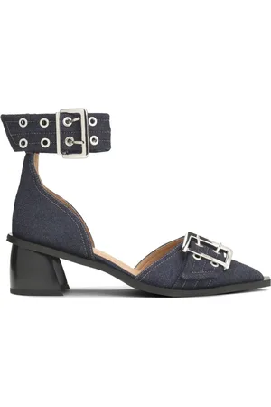 Ganni 50 mm pumps i denim med spændedetalje