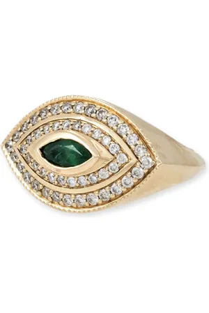 JACQUIE AICHE Halo Eye diamantøreringe i 14 karat guld med smaragder