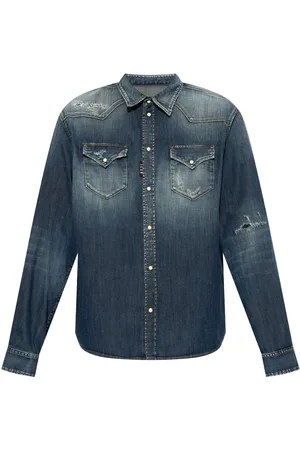 Dsquared2 Langærmet denimskjorte med ribbet detalje