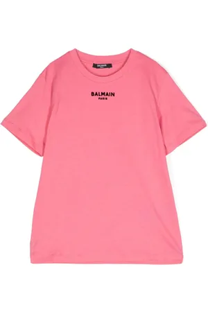Balmain T-shirt med logo og flock-tekstur