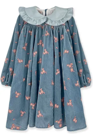 LA STUPENDERIA Kjole i velour med broderede blomster