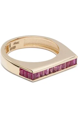 JACQUIE AICHE Flat Bar ring i 14 karat gulguld med rubiner
