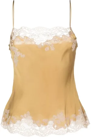 CARINE GILSON Camisole i silke-satin med blondekant