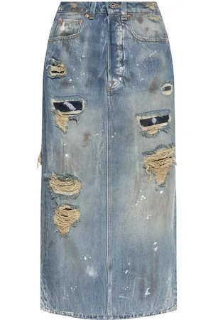 Vetements Lang denimnederdel med slitageeffekt