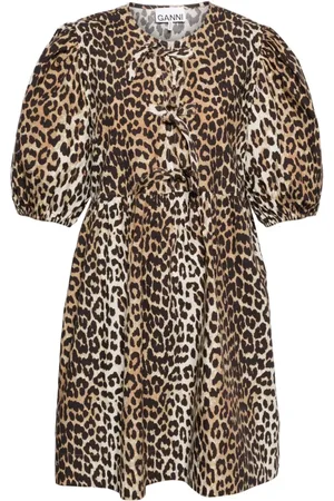 Ganni Kort kjole i bomuld med leopardtryk