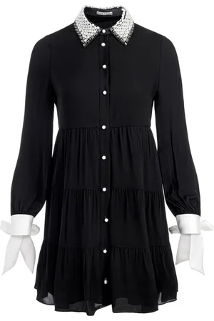 ALICE+OLIVIA Kort Meeko skjortekjole med udsmykket krave