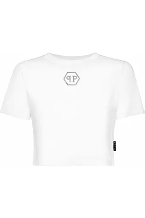 Philipp Plein Cropped T-shirt med sekskantet krystaludsmykning