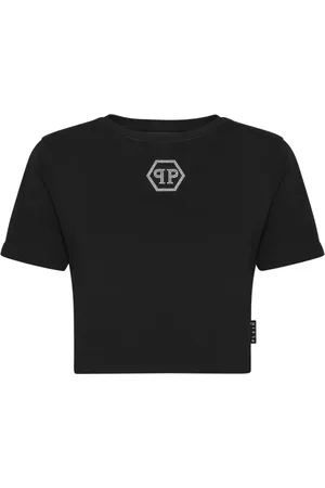 Philipp Plein T-shirt med rhinstensudmykket sekskantet logo