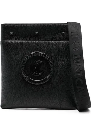 Roberto Cavalli Messenger-taske i læder med logoplade