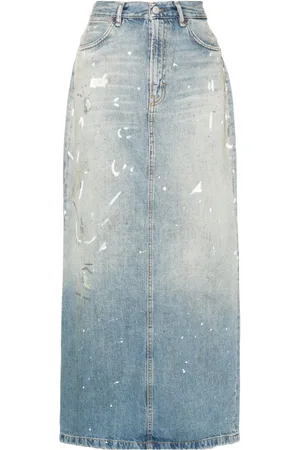 Acne Studios Lang denimnederdel med malingssprøjt