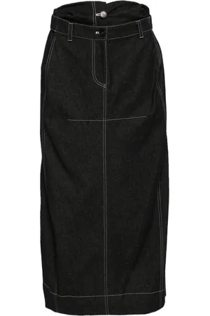 Low Classic Lang denimnederdel med dobbelt talje