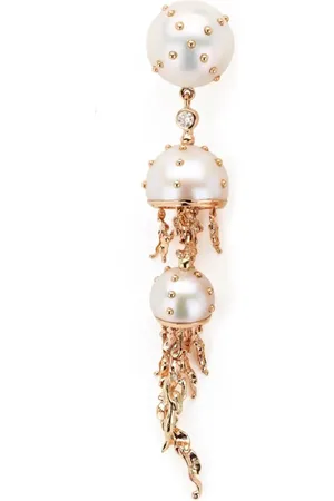 Bibi van der Velden Jellyfish ørering i 18 karat hvid- og rosaguld med diamant og perle