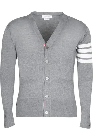 Thom Browne 4-bar stribet cardigan i merinould med V-hals