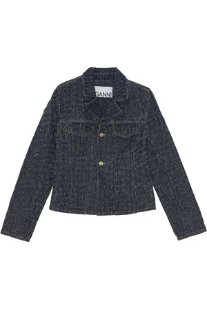 Ganni Plysset denimblazer med smal pasform