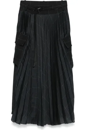 SACAI Lang nederdel med windowpane-tryk