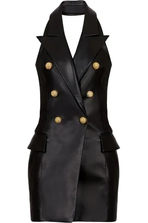 Balmain Læderkjole med halterneck