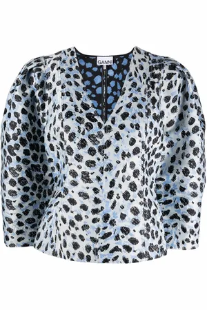 Ganni Leopardmønstret top med pufærmer