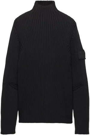 Prada Ribstrikket sweater i uld med logomærke