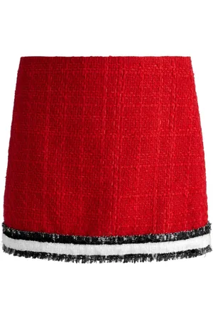 ALICE+OLIVIA Kort Rubi nederdel i tweed med frynser