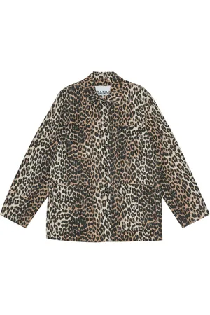 Ganni Skjortejakke i lærred med leopardtryk