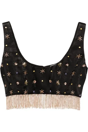 FORTE FORTE Cropped top med perleudsmykning og frynser