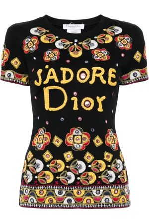 Dior Kortærmet T-shirt med grafisk broderi fra 2004
