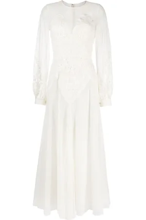 Elie saab Gennemsigtig midi-kjole med blomstret blonder