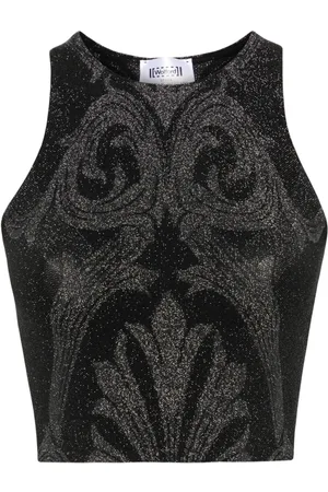 Wolford X ETRO metallisk cropped top i blomstret jacquard