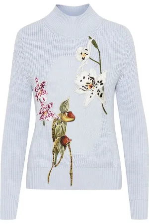 Oscar de la Renta Sweater med orkide-broderi