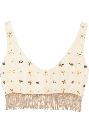 FORTE FORTE Cropped top med perleudsmykning og frynser