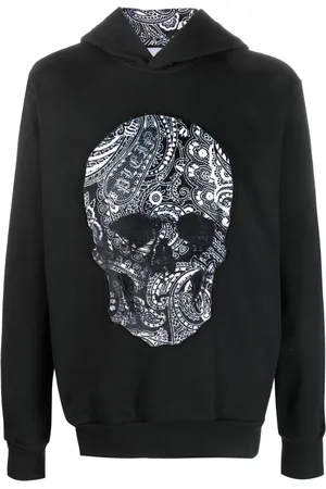 Philipp Plein Langærmet hættetrøje med krystaludsmykket dødningehoved