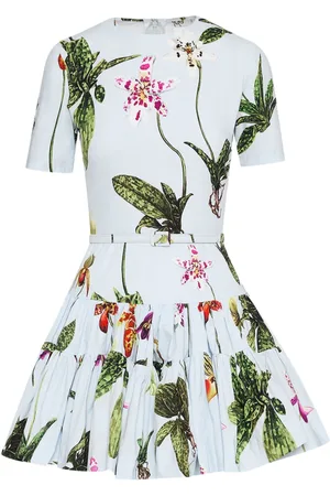 Oscar de la Renta Kort Orchid kjole i bomuldspoplin