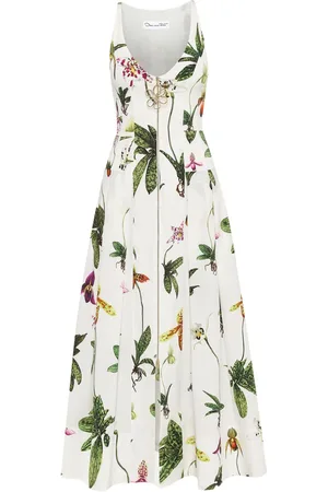 Oscar de la Renta Orchid poplin-kjole med lynlås foran