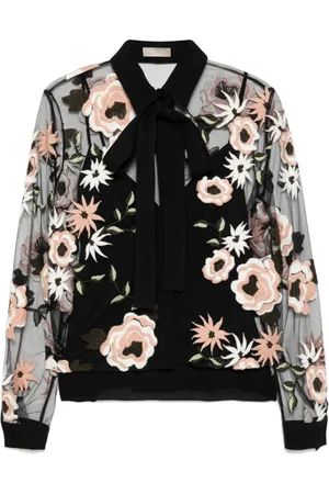 Elie saab Tylskjorte med blomsterbroderi