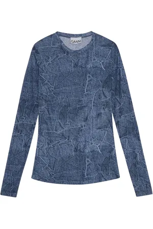 Ganni Mesh-top med tryk