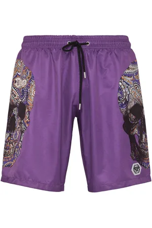 Philipp Plein Badeshorts med løbesnor og dødningehoved-tryk