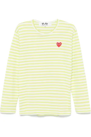 Comme des Garçons Stribet T-shirt med logoapplikation