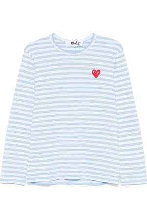 Comme des Garçons Stribet T-shirt med logoapplikation
