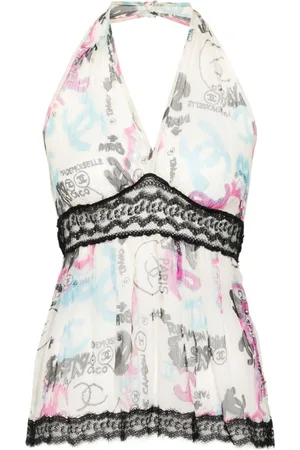CHANEL Chanel-silketop med graffiti-tryk
