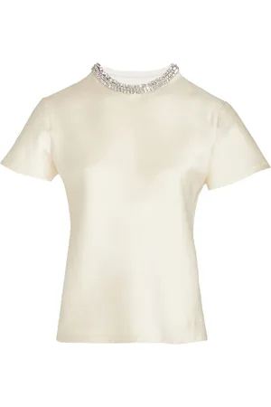 Giambattista Valli T-shirt med krystaludsmykket hals