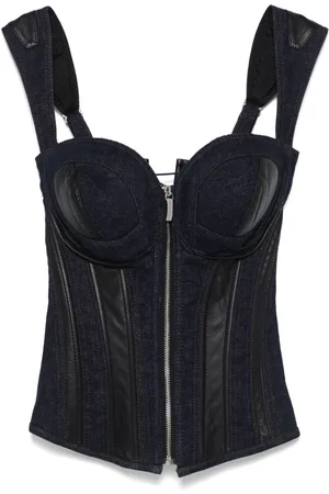 MITILIANE COUTURE Korset i denim med læderindlæg