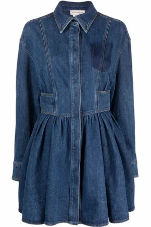 Alexander McQueen Skjortekjole i denim med svaj