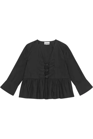 Ganni Peplum-bluse i bomuldspoplin med bindedetalje