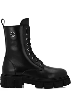 Philipp Plein Læderstøvler med sekskantet logo